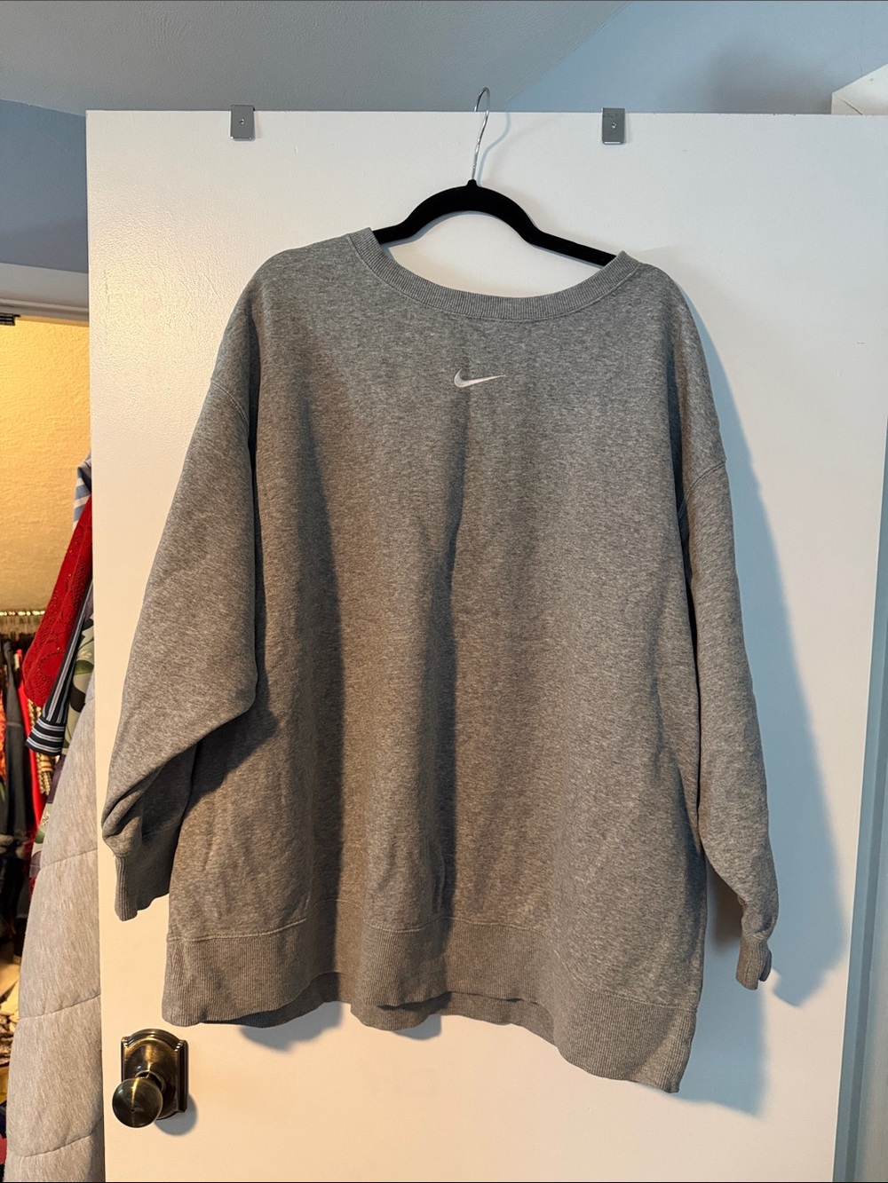 Nike Women’s Grey Crew Sweatshirt with White Swoosh